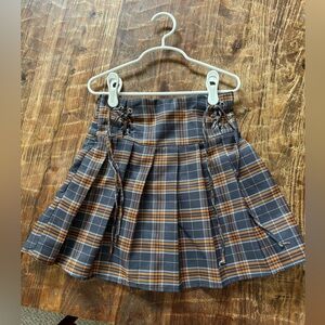 Plaid Pleated Skirt - Blue and Brown